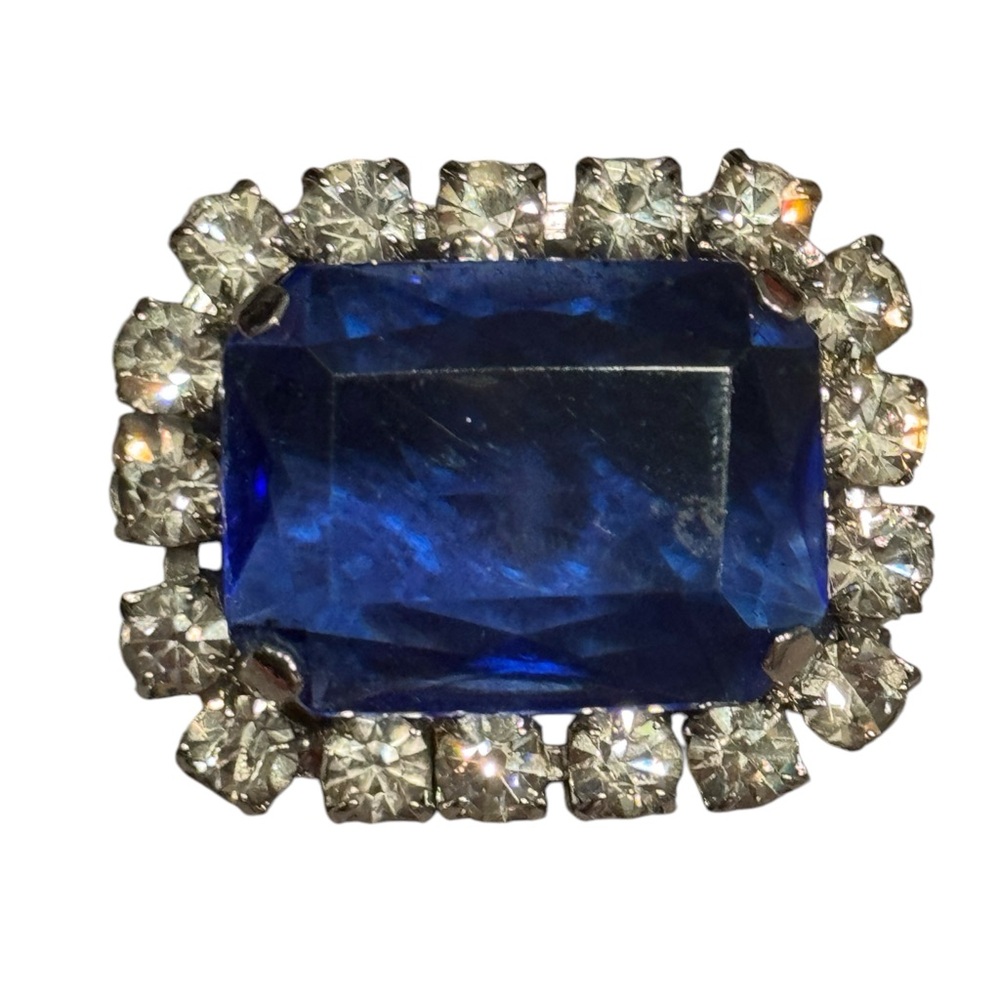 Elegant Blue Vintage Silver Crystal rhinestone brooch